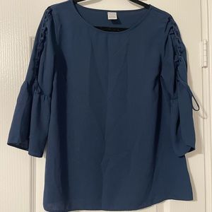 Blue Blouse with Cut Out Sleeves